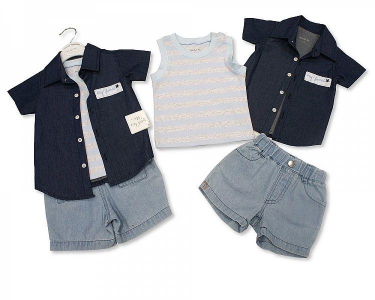 Baby Boys 3 pcs Denim Shorts Set - My First Star - 3/24M (BIS-2098-2008) - Kidswholesale.co.uk