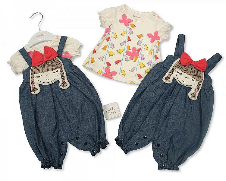 Girls Denim Dungaree Set - Pretty Day Dream - NB/6M (BIS-2098-2021) - Kidswholesale.co.uk