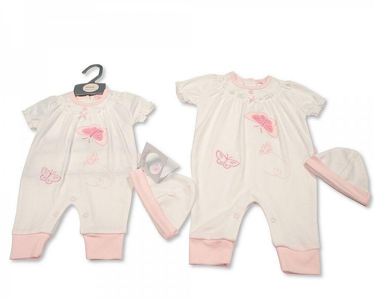 Baby Girls Long Romper with Hat - Little Petal (NB-6 Months) Bis-2100-2287 - Kidswholesale.co.uk