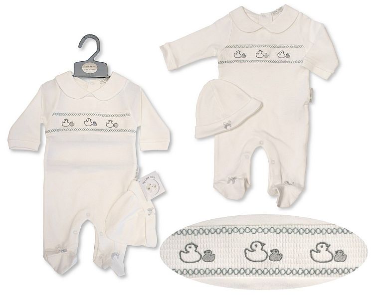 Baby All in One with Smocking and Hat - Ducks (NB-6 Months) (PK6) Bis-2120-6077