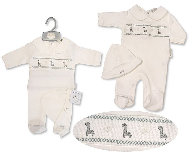 Baby All in One with Smocking and Hat - Giraffe (NB-6 Months) (PK6) Bis-2120-6079
