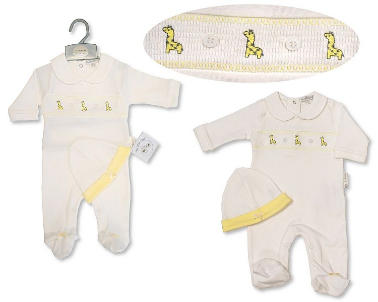 Baby All in One with Smocking and Hat - Giraffe (NB-6 Months) (PK6) Bis-2120-6081