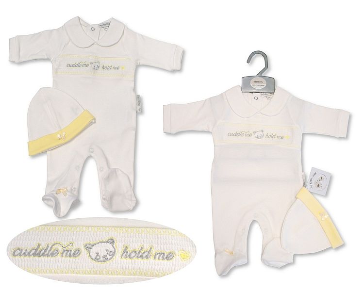 Baby All in One with Smocking and Hat - Cuddle Me (NB-6 Months) (PK6) Bis-2120-6082