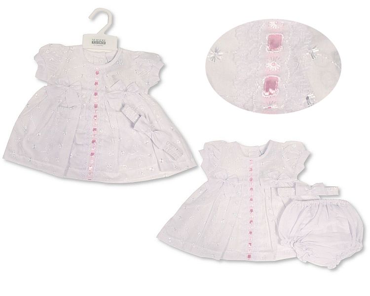 Baby Dress with Bows, Lace and Embroidery (NB-6m) (PK6) BIS-2120-6090