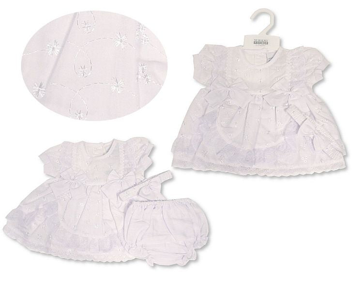Baby Dress with Bows, Lace and Embroidery (0-6 Months) (PK6) BIS-2120-6091
