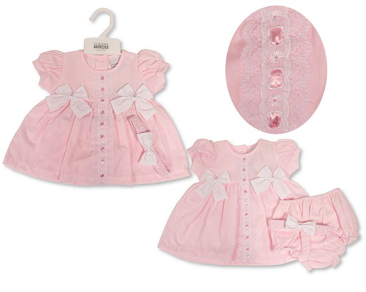 Baby Dress with Bows and Lace (NB-6m) (PK6) BIS-2120-6093