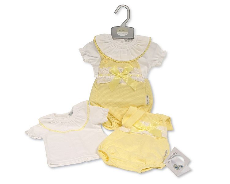 Baby Girls Short 2 pcs Dungaree Set with Bow and Lace (NB-6m) (PK6) BIS-2120-6126