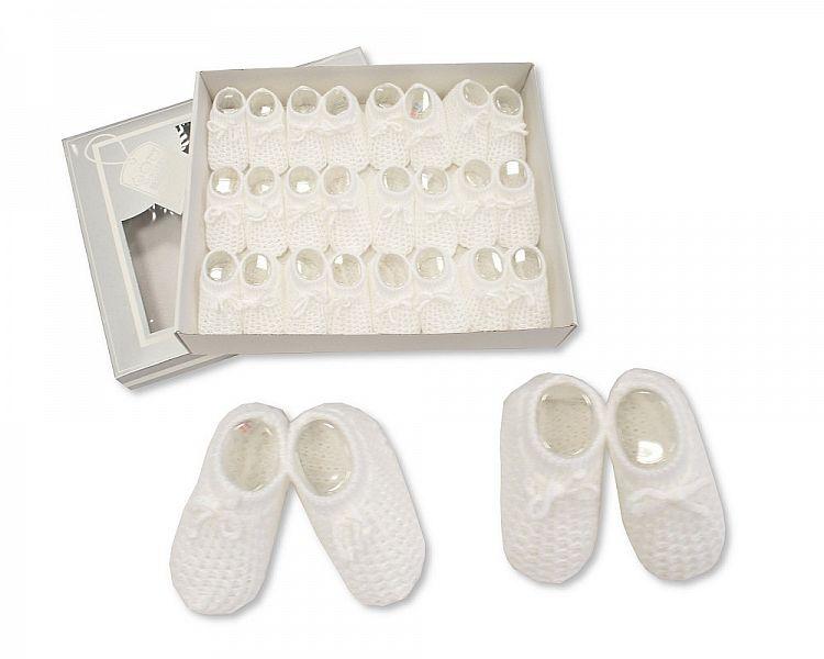 Knitted Baby Booties - White - 240w (BSS-116-240W) - Kidswholesale.co.uk
