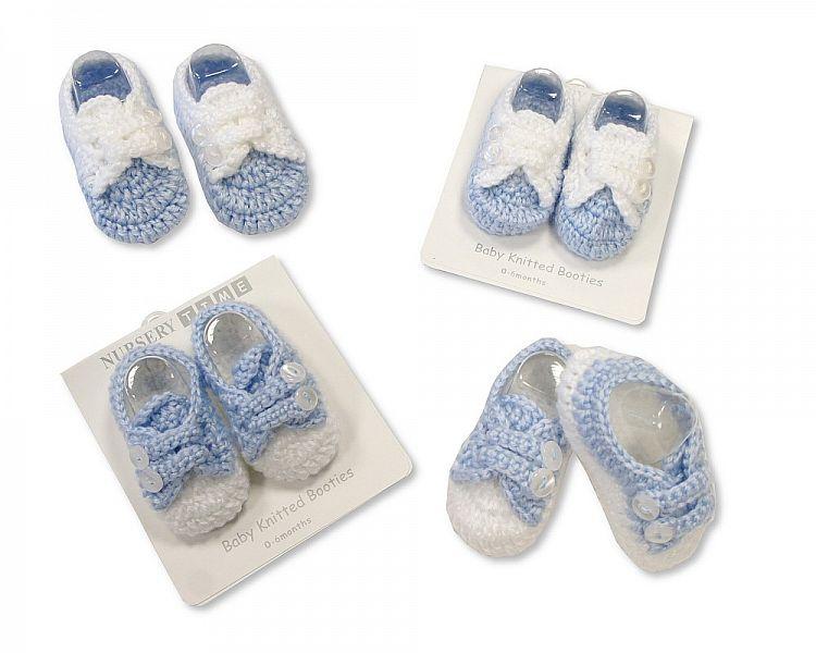 Knitted Baby Booties - Sky-346 - Kidswholesale.co.uk