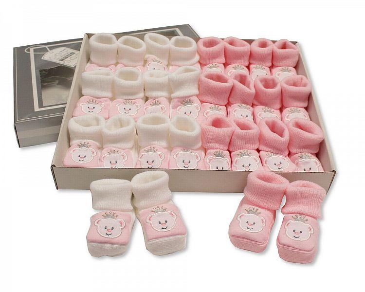 Baby Booties with Embroidery - Princess (0-3 MONTHS) Bss-116-353 - Kidswholesale.co.uk