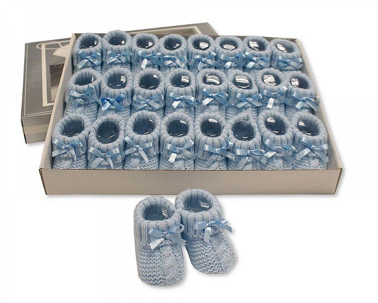 Knitted Baby Booties With Bow- Sky (0-3 Months) Bss-116-354S - Kidswholesale.co.uk