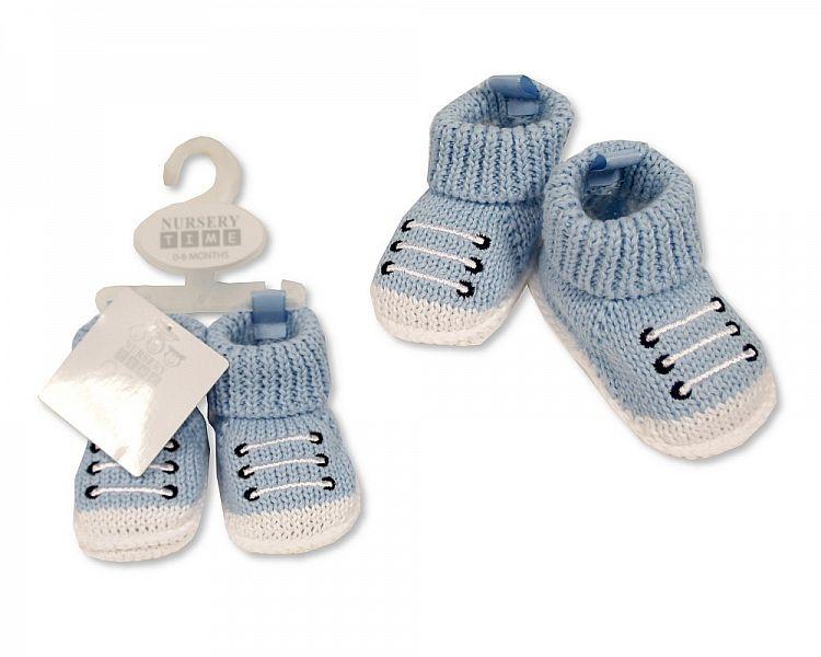 Knitted Baby Boys Booties with Laces Decoration-270 - Kidswholesale.co.uk