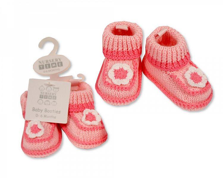Knitted Baby Girls Booties - Flower-373 - Kidswholesale.co.uk