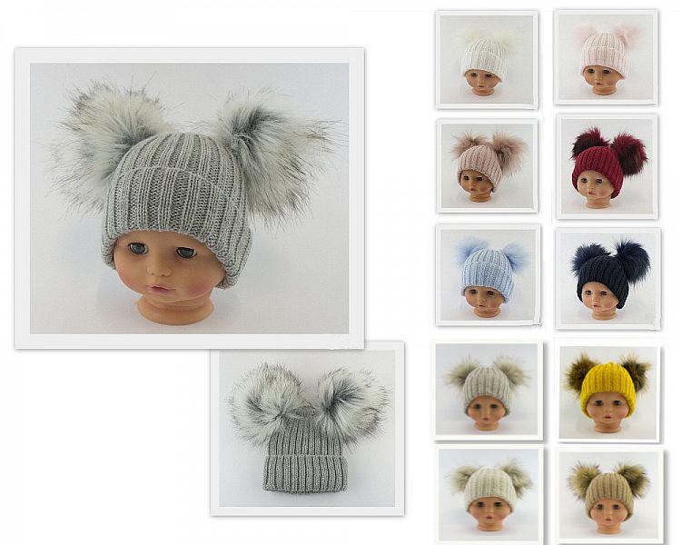 Baby Hat with Double Pom-Pom - 11 Colours (Medium 6-12M) (PK6) Bw-0503-0332-Md