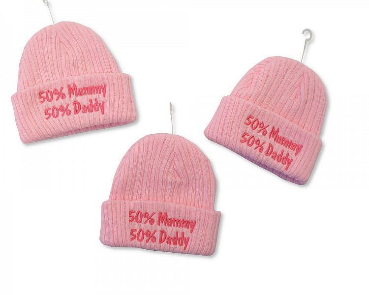 Baby Girls Knitted Hat - 50% Mummy, 50% Daddy (0-3 Months) Bw-0503-0443