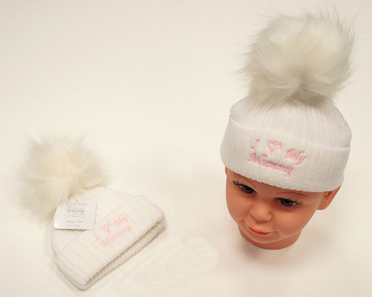 Baby Girls Knitted Pompom Hat - I Love Mummy (0-6 Months) Bw-0503-0469