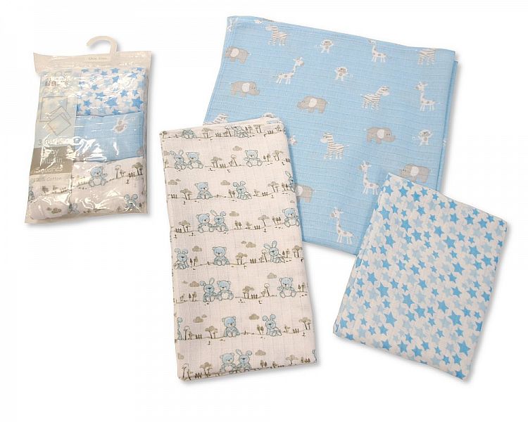 Baby Muslin Squares - Packs of 3 - Sky - Bw 0503-0522B