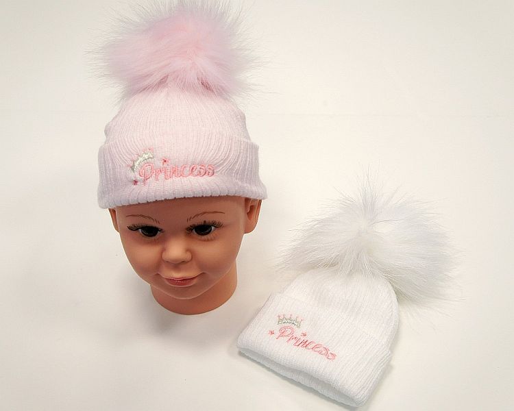 Baby Girls Pom-Pom Hat - Princess-Bw-0503-0619