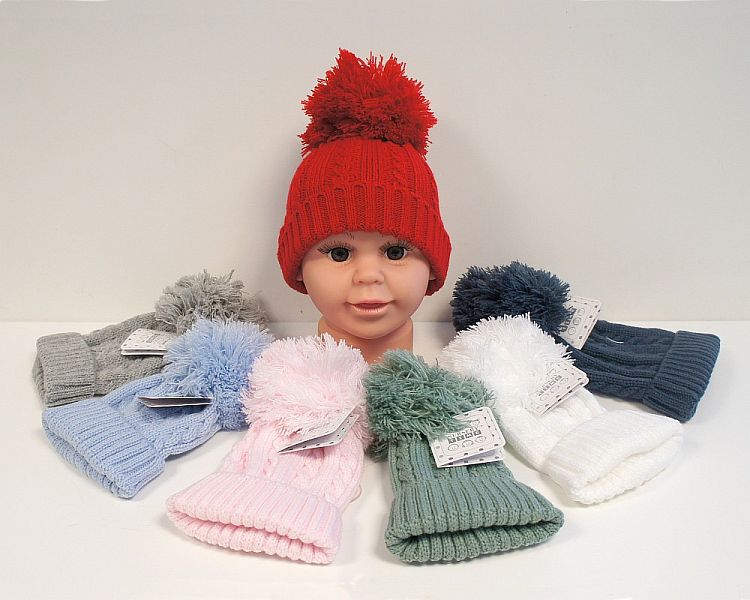 Baby Knitted Pom-Pom Hat - 7 Colours - Extra Small/ Small (PK6) Bw-0503-0620