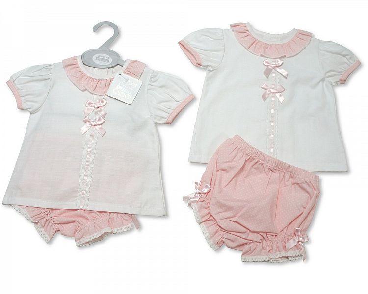 Baby Girls 2 Pieces Set with Bows (NB-9 Months)  Bw-10-082 - Kidswholesale.co.uk