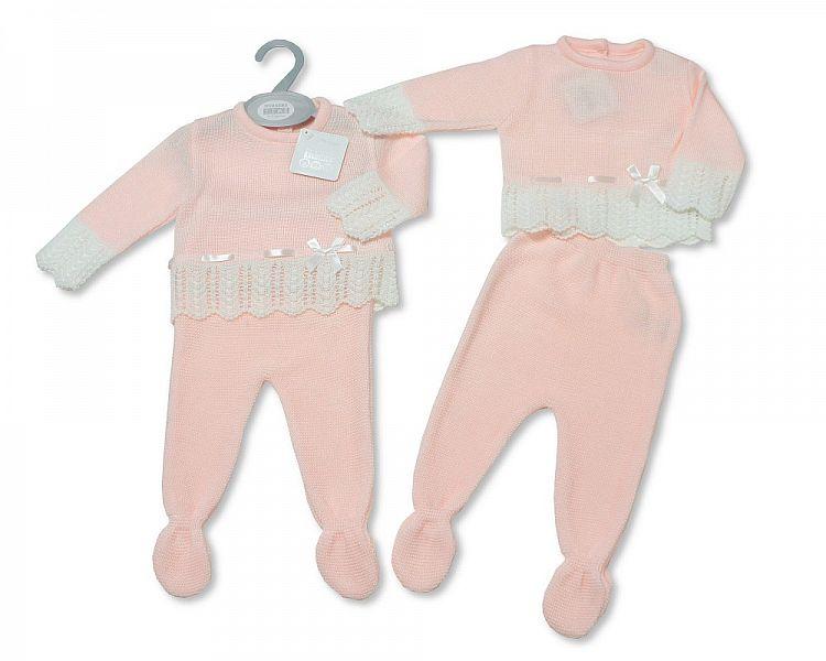 Baby Girls Knitted 2 pcs Pram Set (NB-9 Months) Bw-10-084 - Kidswholesale.co.uk