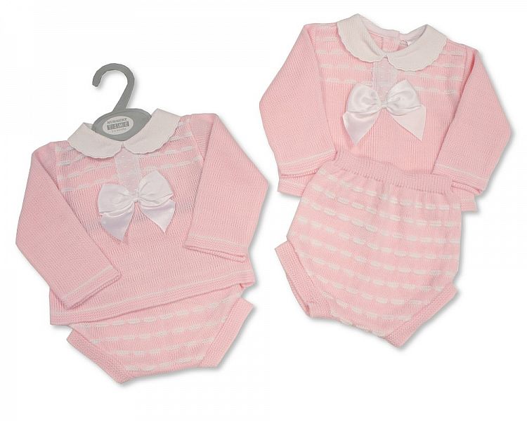 Knitted Baby Girls Short 2 Pieces Set with Bow (NB-9 Months) Bw-10-047