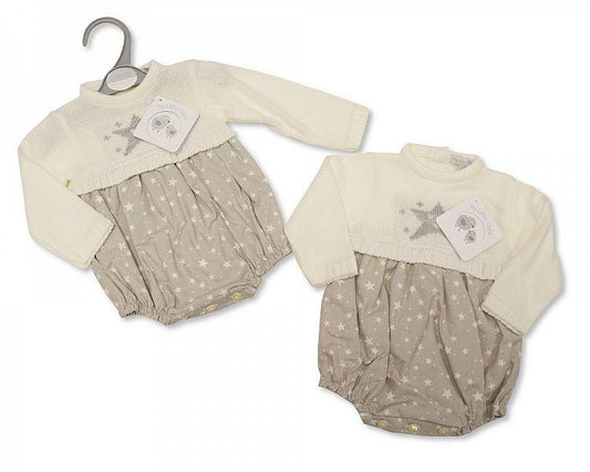 Knitted/Woven Baby Romper - Stars (NB-9m) BW-10-1084 - Kidswholesale.co.uk