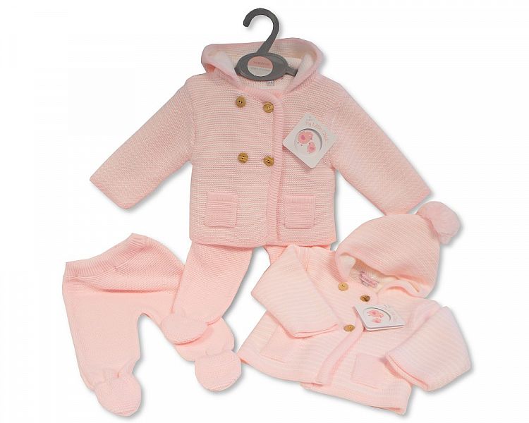 Baby Girls Knitted 2 pcs Pram Set with Hood (0-9 Months) (PK6) Bw-10-1146p
