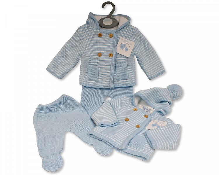 Baby Boys Knitted 2 pcs Pram Set with Hood (0-9 Months) (PK6) Bw-10-1146S