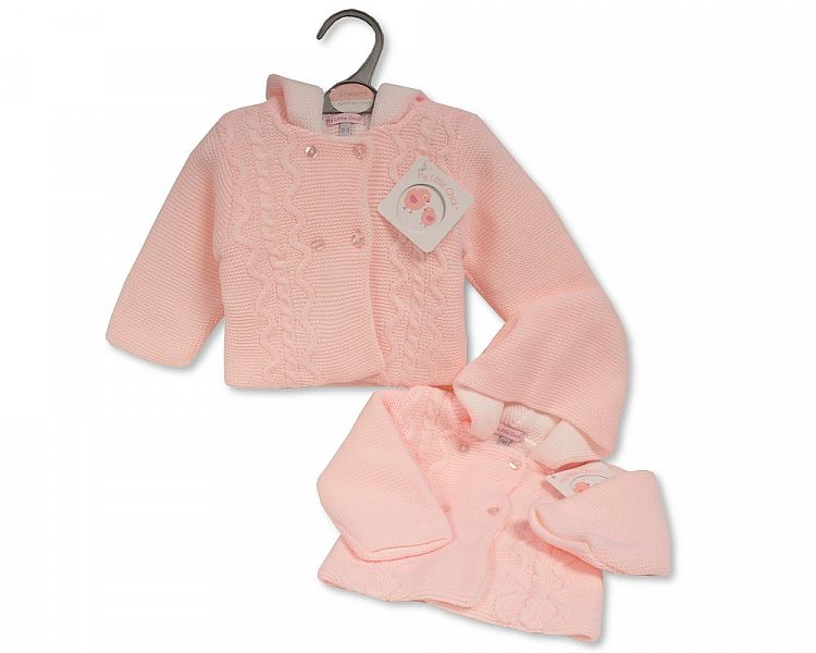 Baby Girls Knitted Pram Coat with Hood (0-9 Months) (PK6) Bw-10-655P