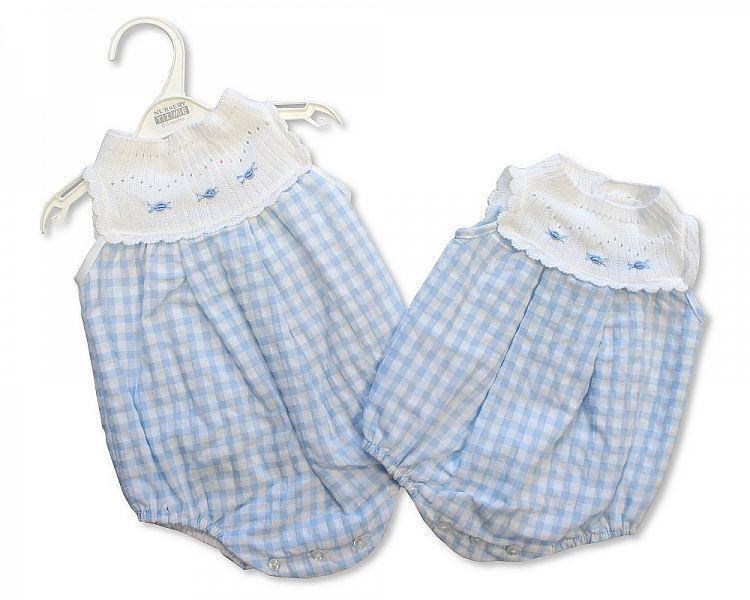 Baby Boys Check Romper with Knitted Top - Kidswholesale.co.uk