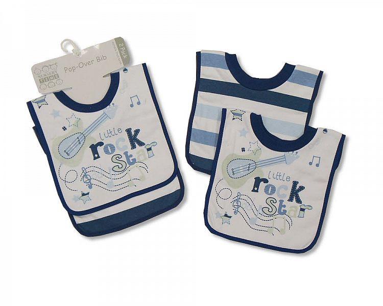 Baby Cotton Pop-Over Bibs - Boys - Packs of 2 - Kidswholesale.co.uk