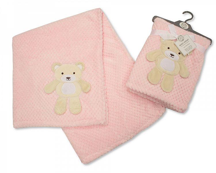 Baby 3d Waffle Wrap - Bear - Pink - Kidswholesale.co.uk