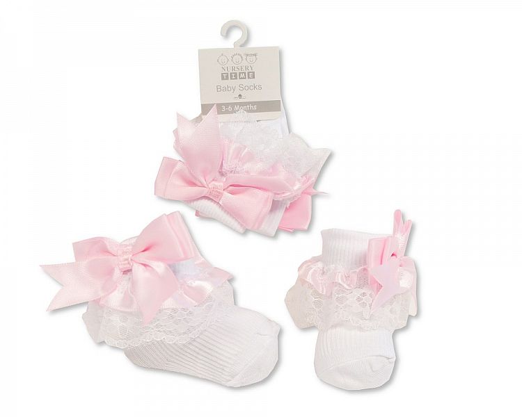 Baby Lace Socks - Pink (0-18 Months) (pk6) BW-61-2220P