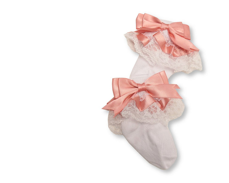 Baby Socks With Lace and Bow - Rose Gold (0-18M) (PK6)  BW 61-2220RG