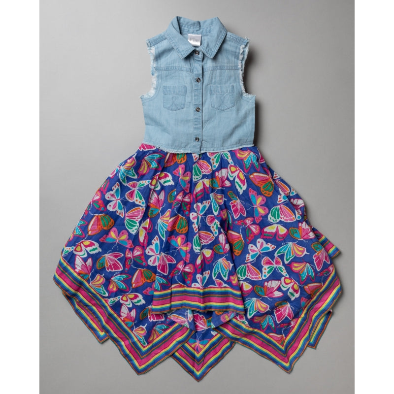 Denim Handkerchief Butterfly Dress (3-11 Years) T20356NAVY