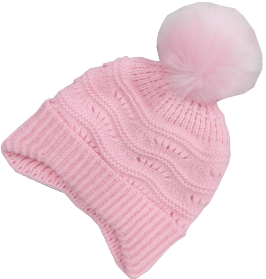 Baby Girls Fur Pom Helmet (0-6 Months)(6027) - Kidswholesale.co.uk