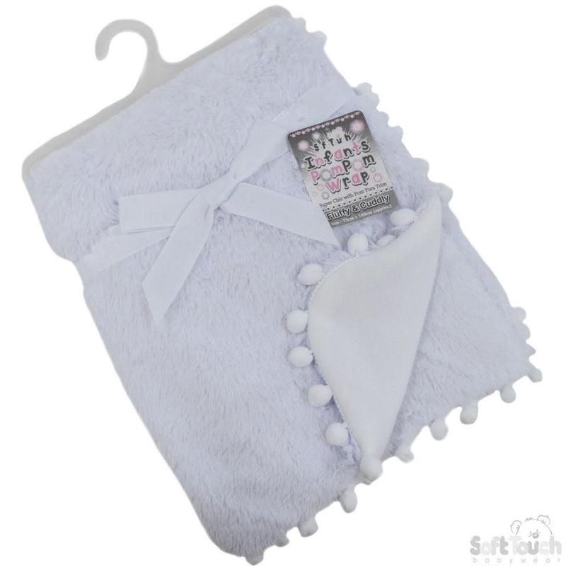 White High Pile Wrap W/Pom Pom Trim: FBP170-W - Kidswholesale.co.uk