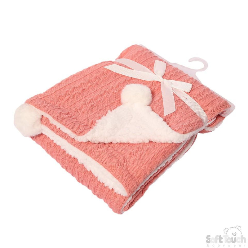 ROSE GOLD CABLE KNIT WRAP W/POM POM : FBP188-RO - Kidswholesale.co.uk