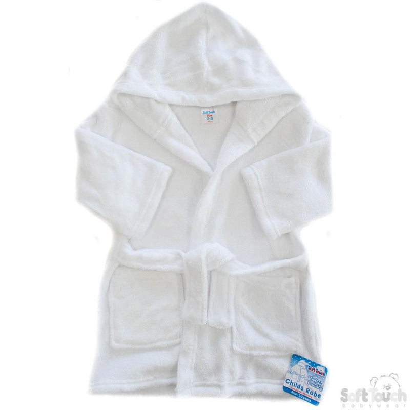 Children's White Coral Fleece Hooded Robe - 2/6 Years - FBR17-W - Kidswholesale.co.uk
