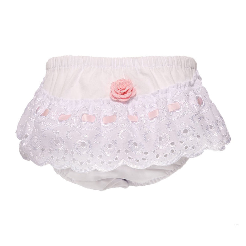 WHITE/PINK COTTON FRILLY PANTS (NB-18 MONTHS) FP16-P - Kidswholesale.co.uk