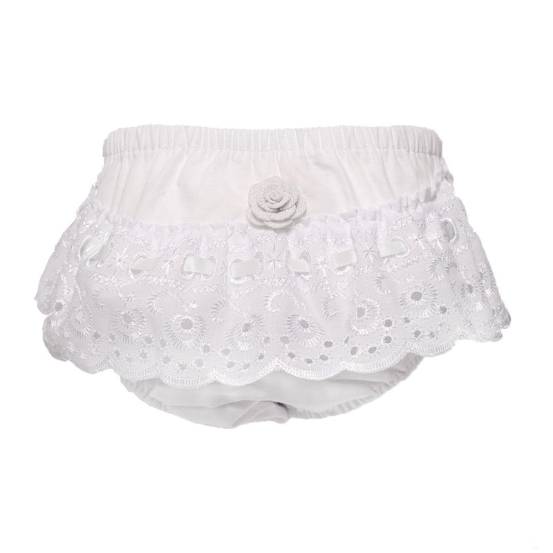 WHITE COTTON FRILLY PANTS (NB-18 MONTHS) FP16-W - Kidswholesale.co.uk