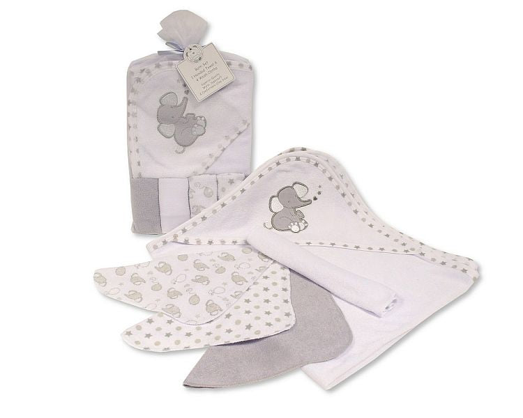 Baby Hooded Towel and Wash Cloth Set - Grey-  (PK6) Gp-25-1058g