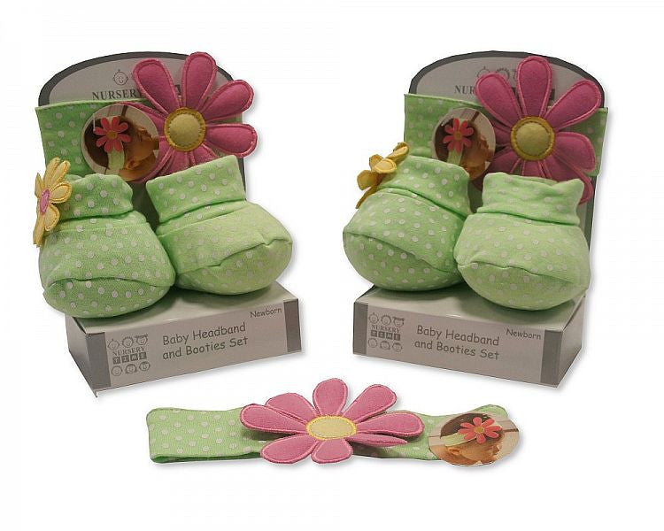 Baby Girls Bootie and Headband Set - Green