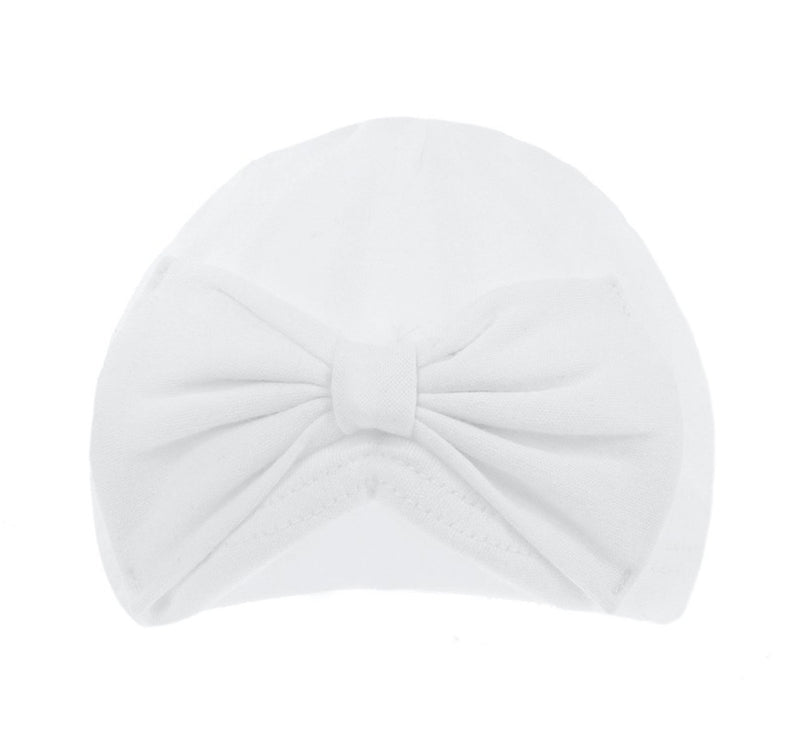 White Turban Hat W/Bow: (0-6 Months) H13-W - Kidswholesale.co.uk