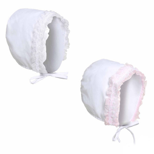 WHITE BONNET HAT W/LACE (6-12 MONTHS) H34 - Kidswholesale.co.uk