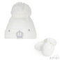 White Pom Pom & Mittens set NB-12M (H614-W-SM) - Kidswholesale.co.uk