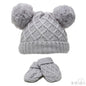 SMALL GREY 'DIAMOND' KNIT POM-POM HAT & MITTEN SET: H624-G-SM - Kidswholesale.co.uk