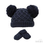 SMALL NAVY 'DIAMOND' KNIT POM-POM HAT & MITTEN SET: H624-N-SM - Kidswholesale.co.uk