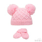 SMALL PINK 'DIAMOND' KNIT POM-POM HAT & MITTEN SET: H624-P-SM - Kidswholesale.co.uk